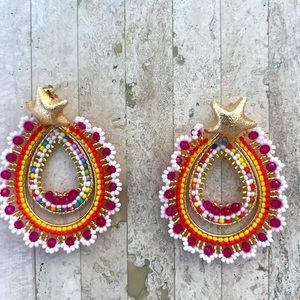 Handmade Colombian multicolor star Beaded Statement Earrings - Light Weight!
